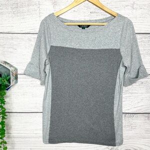 Lauren Ralph Lauren Two-Tone Gray Short Sleeve Casual T-Shirt Top Size Large